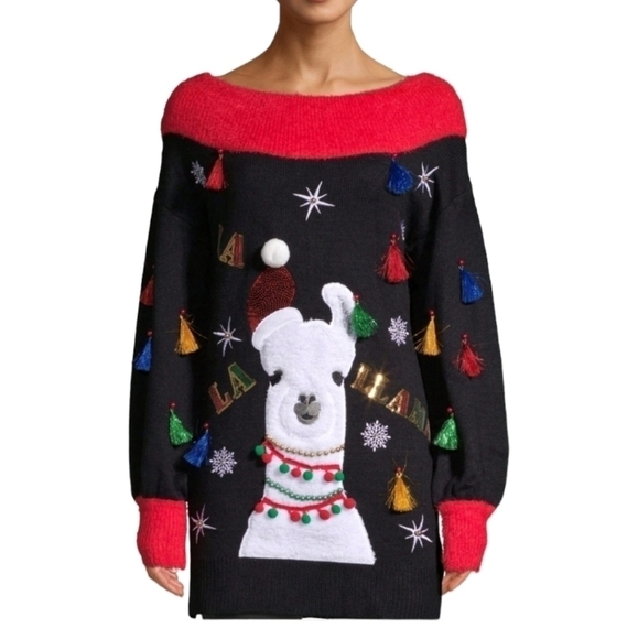 Holiday Time women's ugly Llama sweater 1X embellished tassels,sequel, bells - Picture 9 of 16